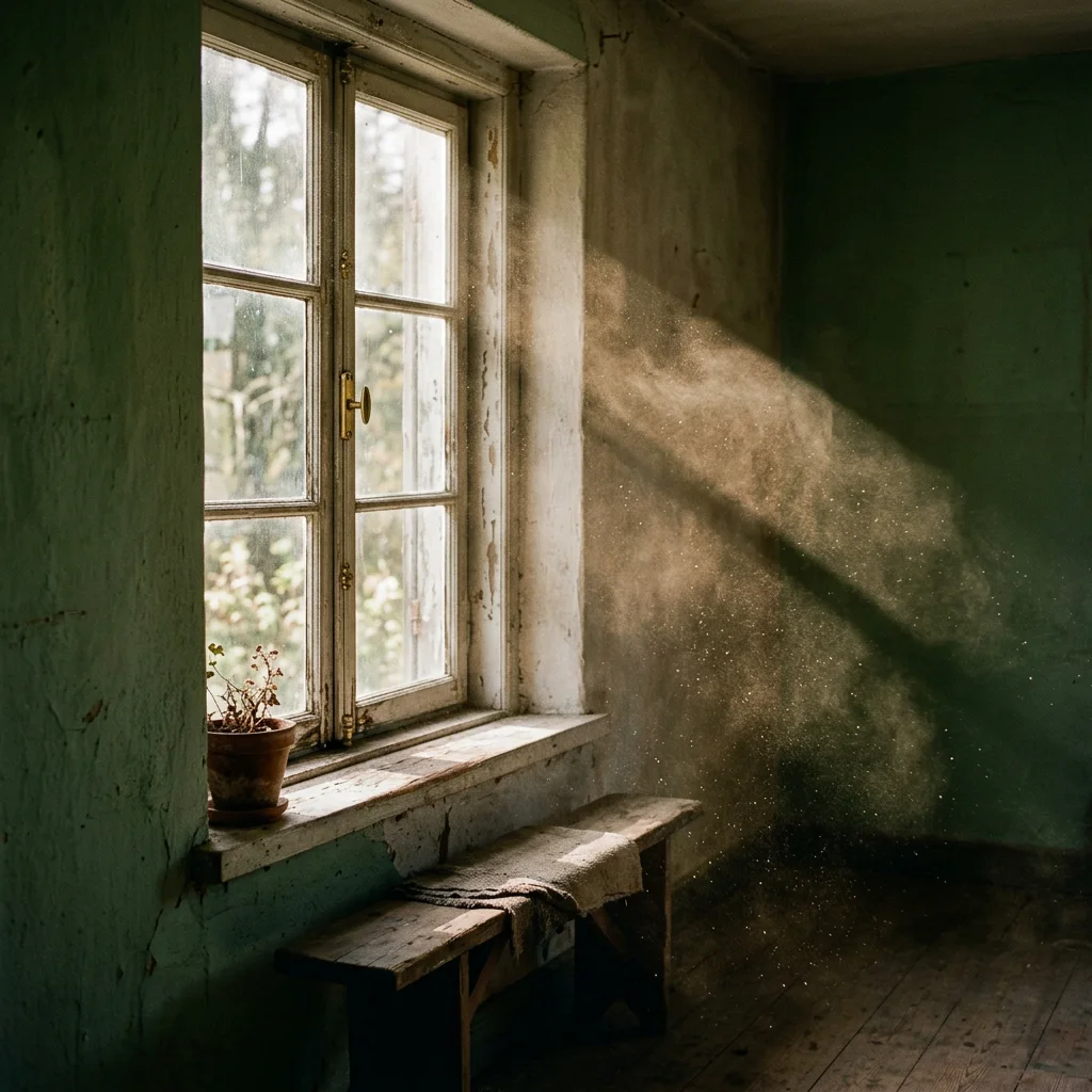 Airborne particles illuminated inside a home